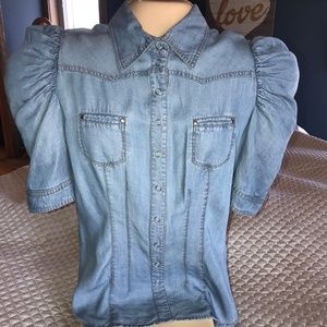 H&M western style puff sleeve denim top, size 8